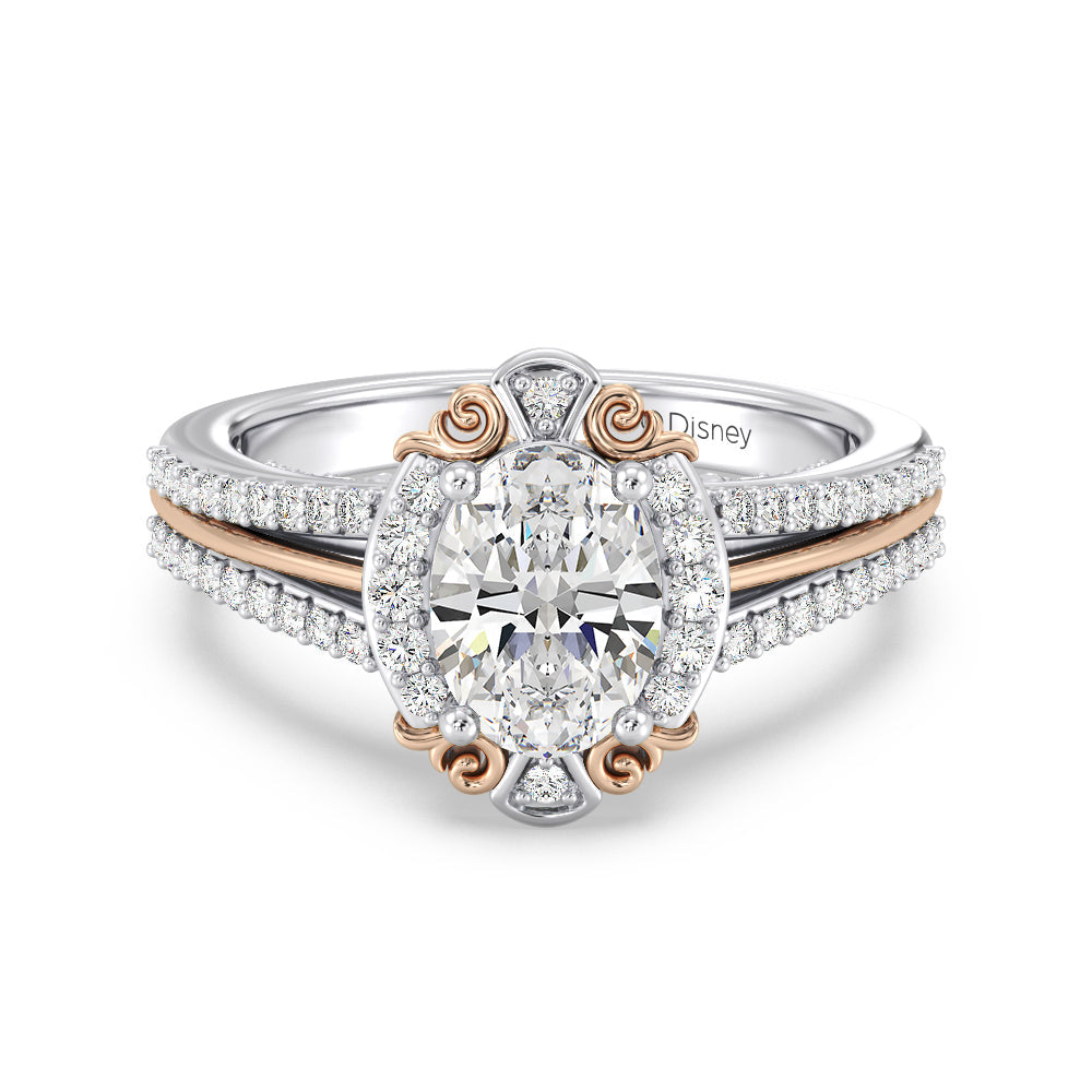 Enchanted Star Lab Grown Diamond 14K Gold Belle Halo Engagement Ring with White/Rose Cut Diamond in 14KT Oval view 2
