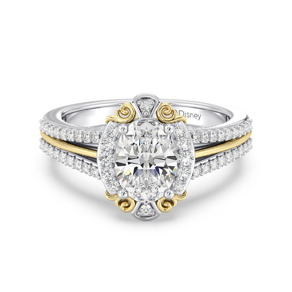 Enchanted Star Lab Grown Diamond 14K Gold Belle Halo Engagement Ring with White/Yellow Cut Diamond in 14KT Oval view 2
