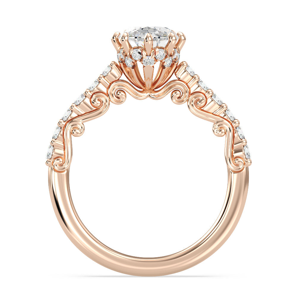 Enchanted Star Lab Grown Diamond 14K Gold Cinderella Filigree Engagement Ring with Rose Cut Diamond in 14KT Oval view 3
