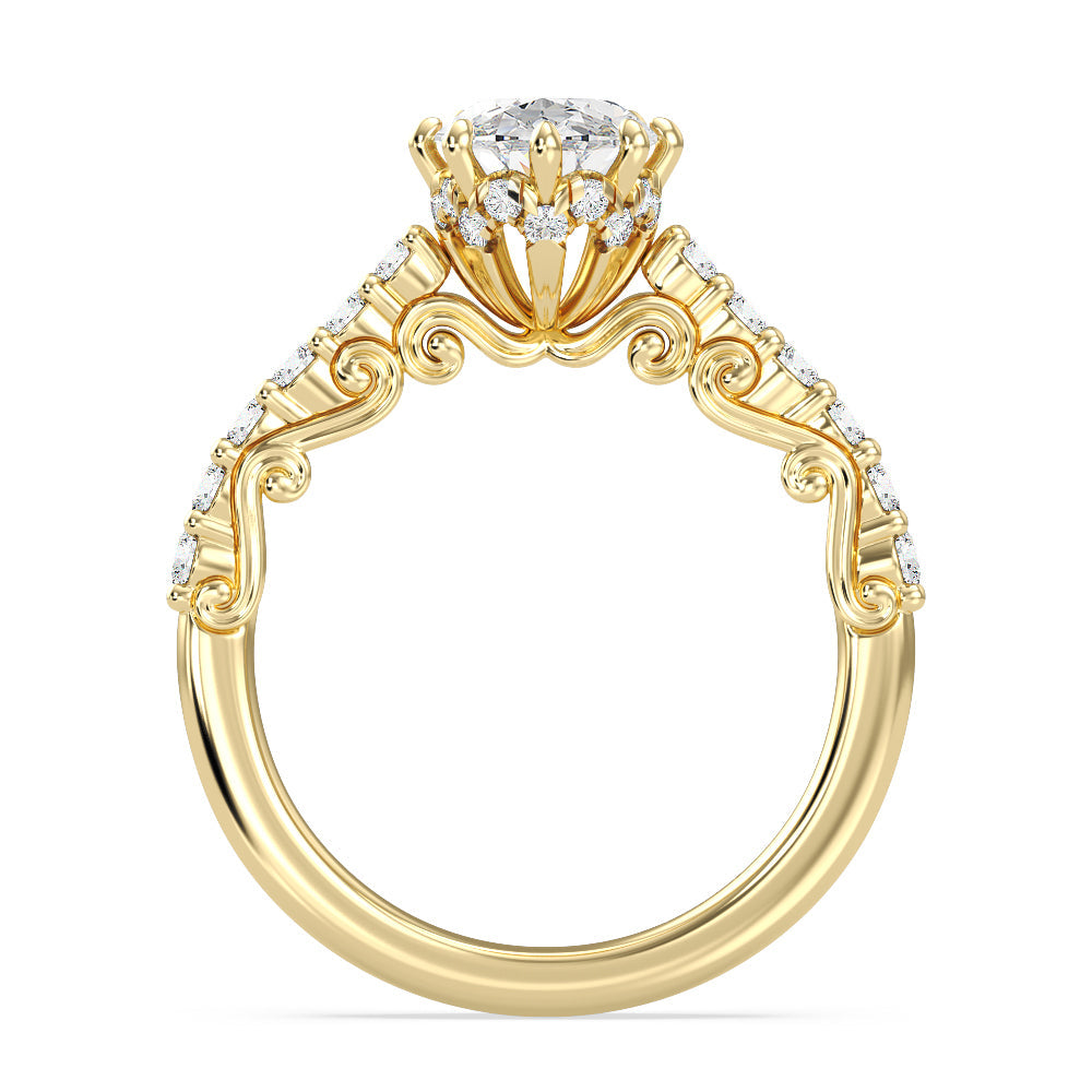 Enchanted Star Lab Grown Diamond 14K Gold Cinderella Filigree Engagement Ring with Yellow Cut Diamond in 14KT Oval view 3
