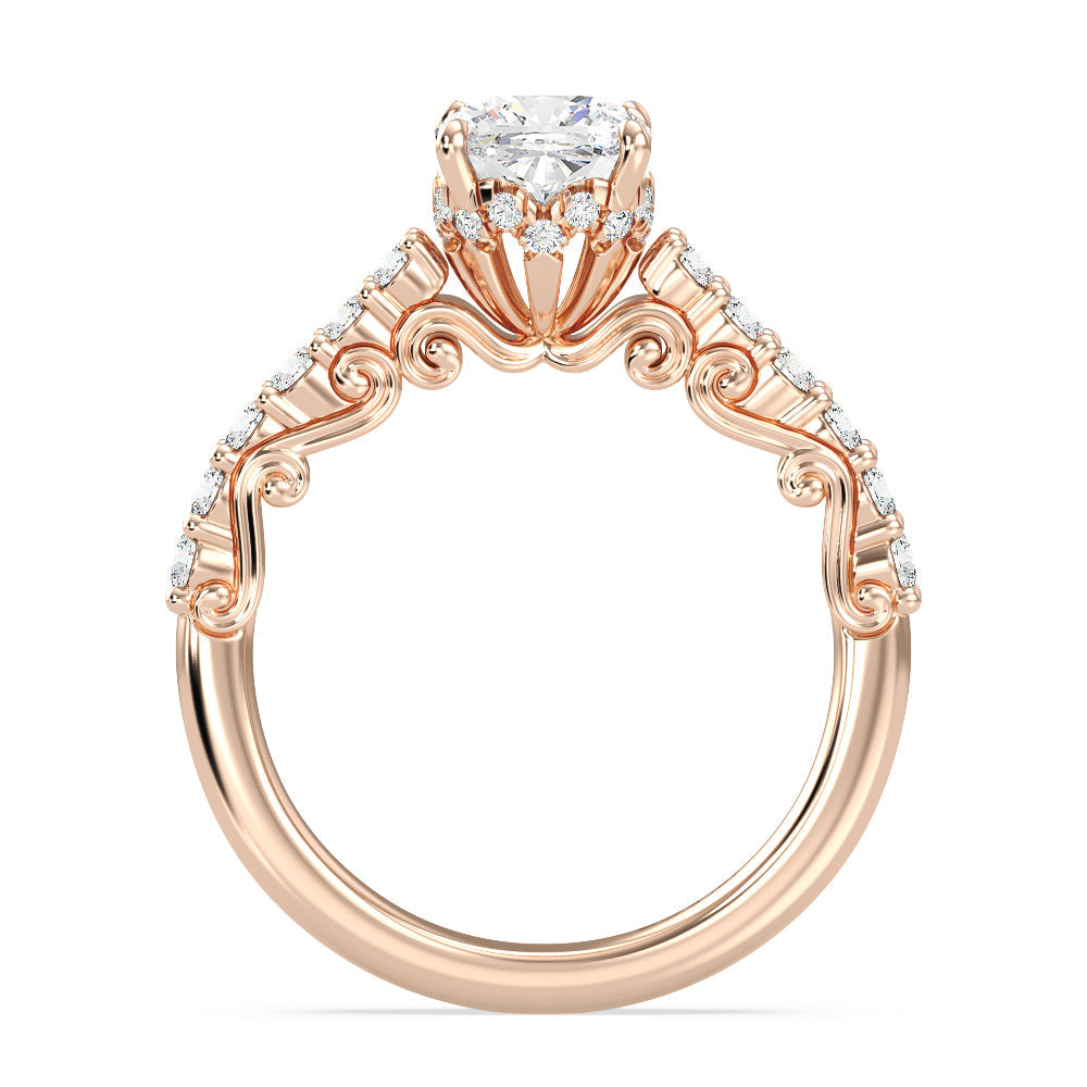 Enchanted Star Lab Grown Diamond 14K Gold Cinderella Filigree Engagement Ring with Rose Cut Diamond in 14KT Cushion view 3
