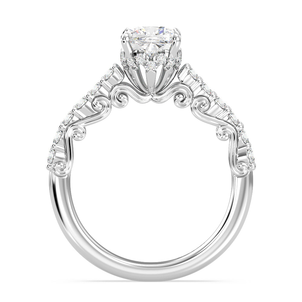 Enchanted Star Lab Grown Diamond 14K Gold Cinderella Filigree Engagement Ring with White Cut Diamond in 14KT Cushion view 3
