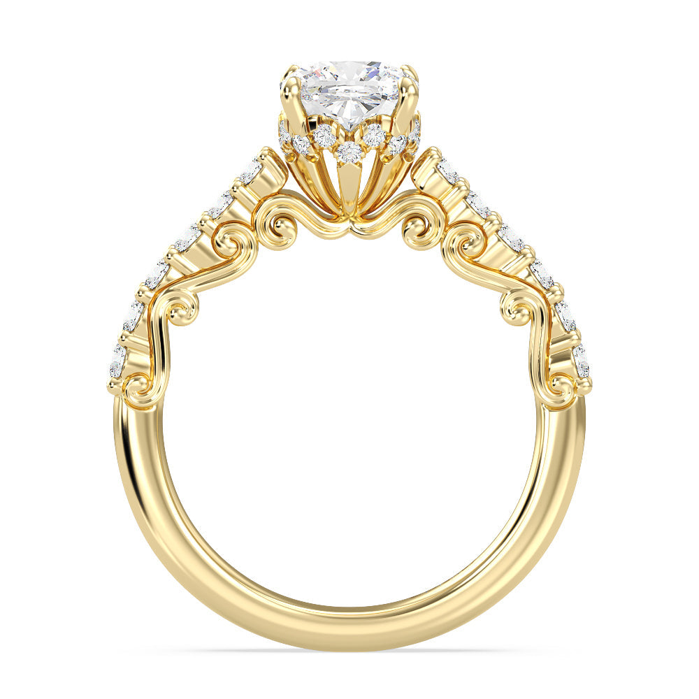 Enchanted Star Lab Grown Diamond 14K Gold Cinderella Filigree Engagement Ring with Yellow Cut Diamond in 14KT Cushion view 3
