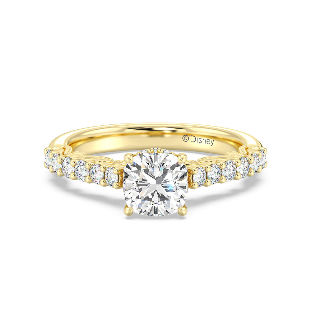 Enchanted Star Lab Grown Diamond 14K Gold Cinderella Filigree Engagement Ring with Yellow Cut Diamond in 14KT Cushion view 2
