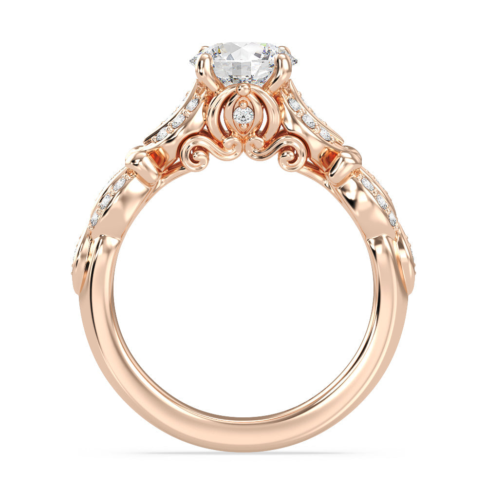 Enchanted Star Lab Grown Diamond Cinderella Carriage Engagement Ring with Rose Cut Diamond in 14KT Round view 3
