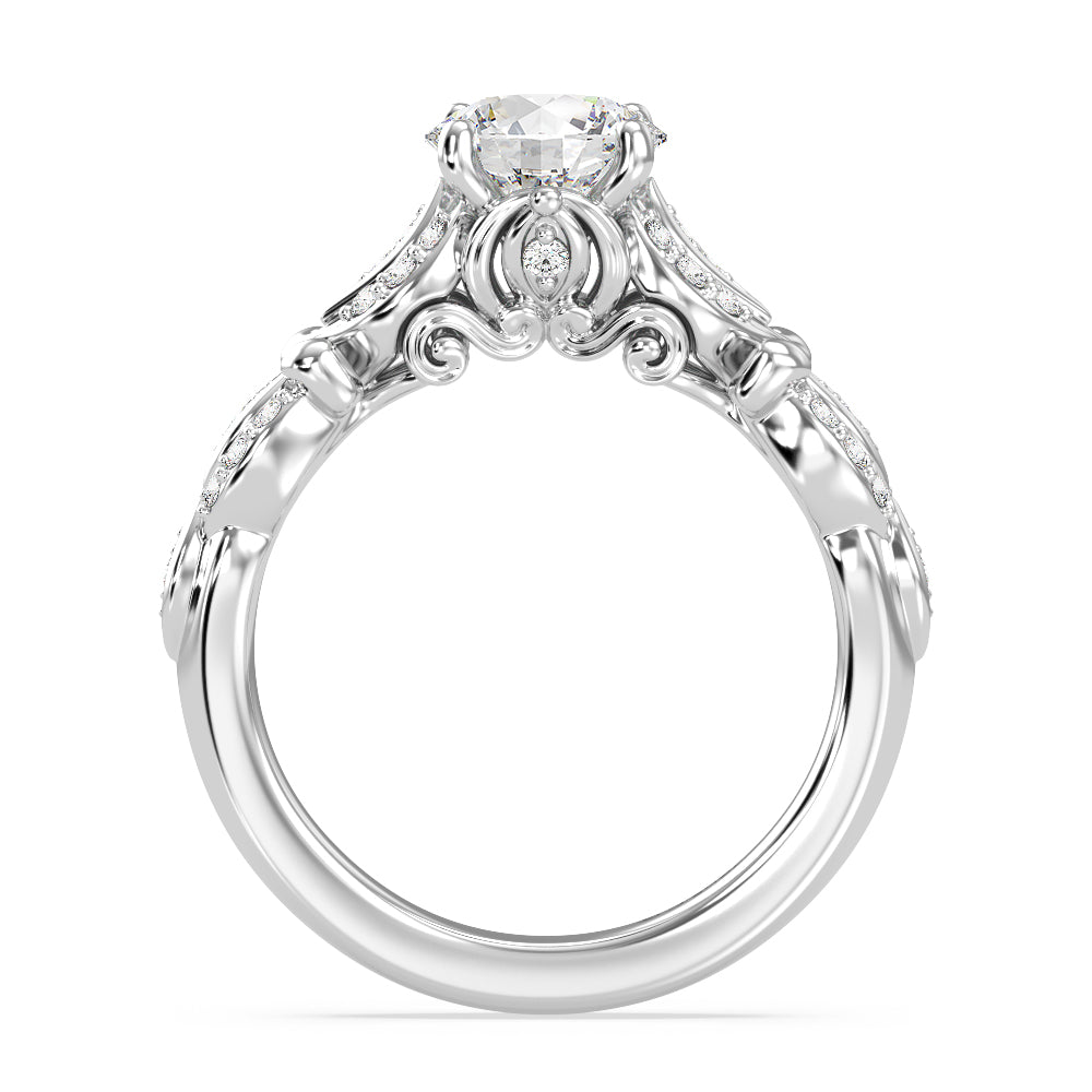 Enchanted Star Lab Grown Diamond Cinderella Carriage Engagement Ring with White Cut Diamond in 14KT Round view 3
