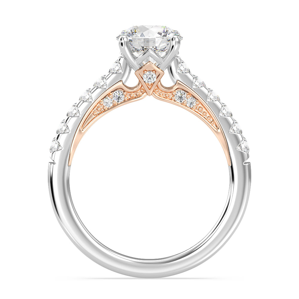 Enchanted Star Lab Grown Diamond 14K Gold Aurora Single Row Pave Engagement Ring with White/Rose Cut Diamond in 14KT Round view 3
