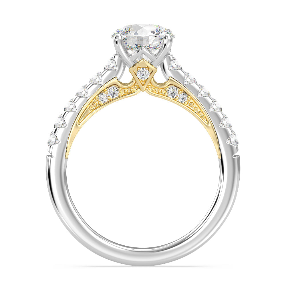 Enchanted Star Lab Grown Diamond 14K Gold Aurora Single Row Pave Engagement Ring with White/Yellow Cut Diamond in 14KT Round view 3
