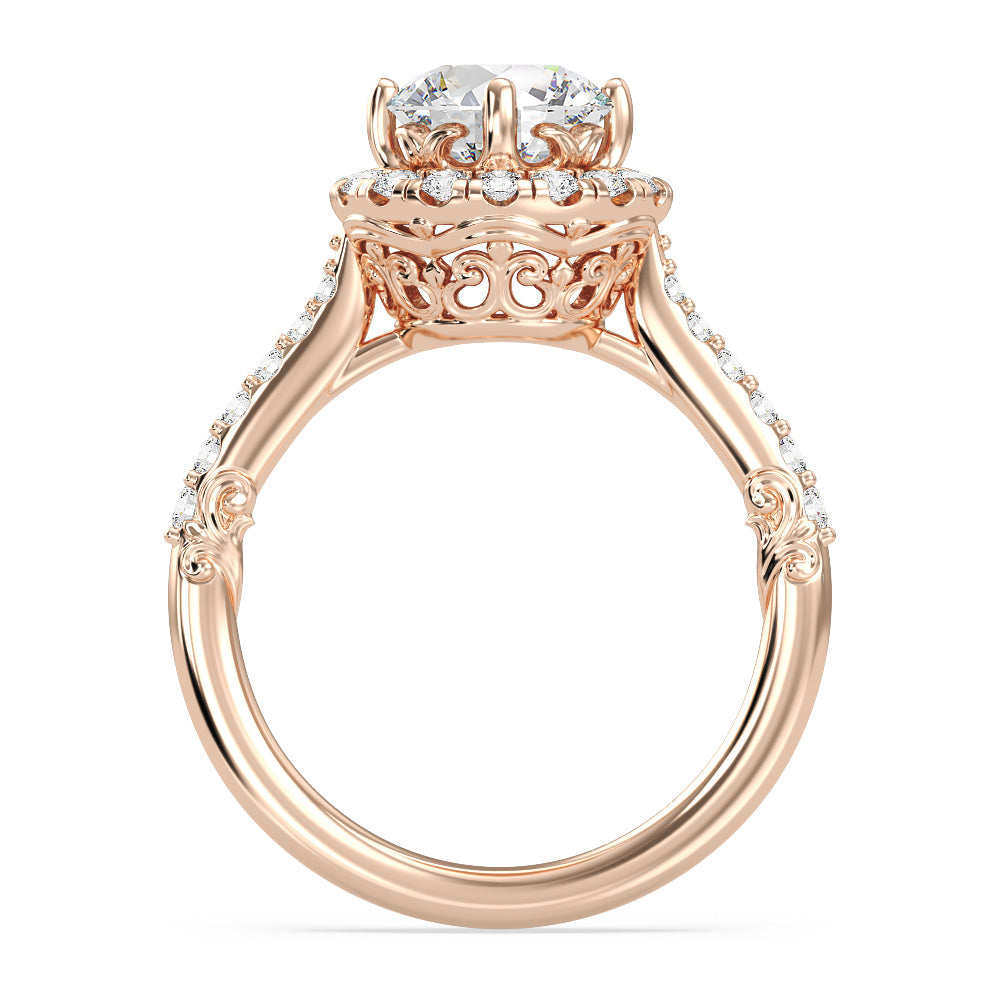 Enchanted Star Lab Grown Diamond 14K Gold Aurora Halo Engagement Ring with Rose Cut Diamond in 14KT Round view 3
