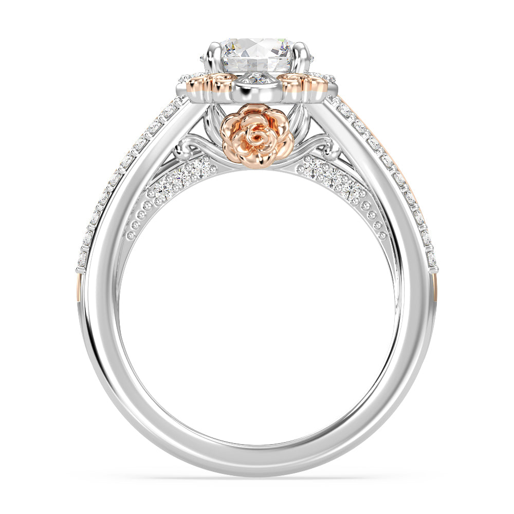 Enchanted Star Lab Grown Diamond 14K Gold Belle Halo Engagement Ring with White/Rose Cut Diamond in 14KT Round view 3
