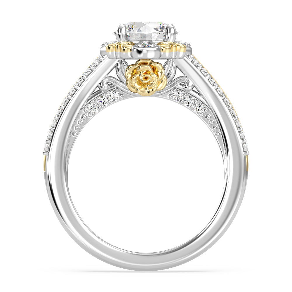 Enchanted Star Lab Grown Diamond 14K Gold Belle Halo Engagement Ring with White/Yellow Cut Diamond in 14KT Round view 3
