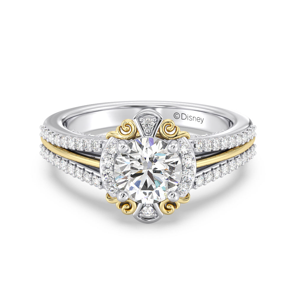 Enchanted Star Lab Grown Diamond 14K Gold Belle Halo Engagement Ring with White/Yellow Cut Diamond in 14KT Round view 2
