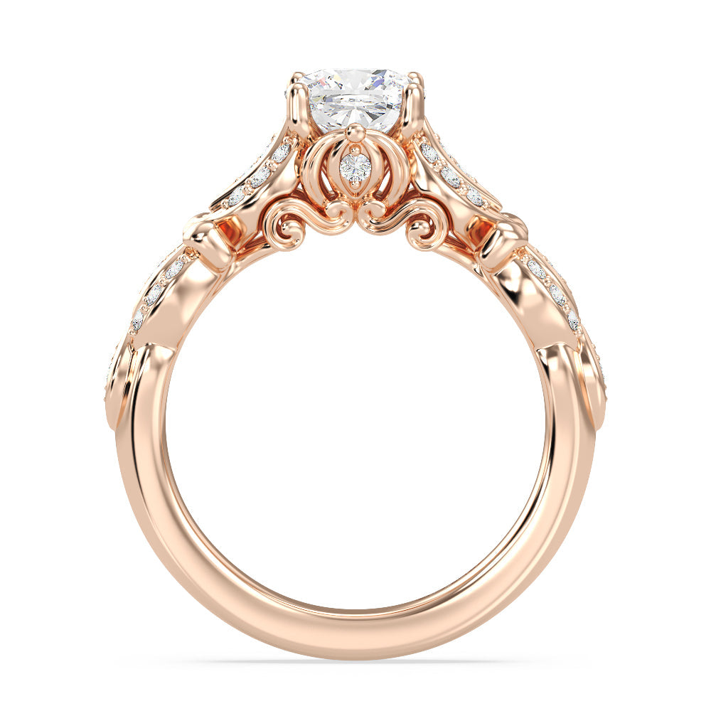 Enchanted Star Lab Grown Diamond Cinderella Carriage Engagement Ring with Rose Cut Diamond in 14KT Cushion view 3
