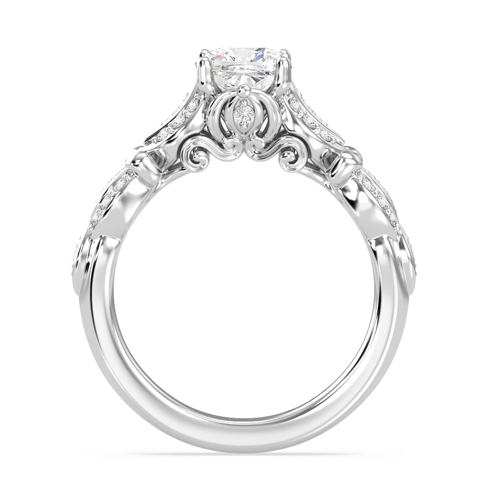 Enchanted Star Lab Grown Diamond Cinderella Carriage Engagement Ring with White Cut Diamond in 14KT Cushion view 3
