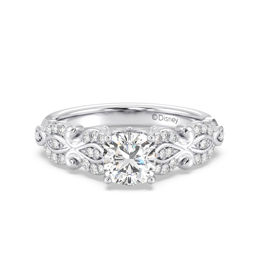 Enchanted Star Lab Grown Diamond Cinderella Carriage Engagement Ring with White Cut Diamond in 14KT Cushion view 2
