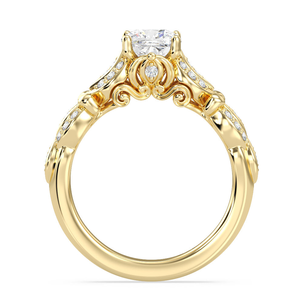 Enchanted Star Lab Grown Diamond Cinderella Carriage Engagement Ring with Yellow Cut Diamond in 14KT Cushion view 3
