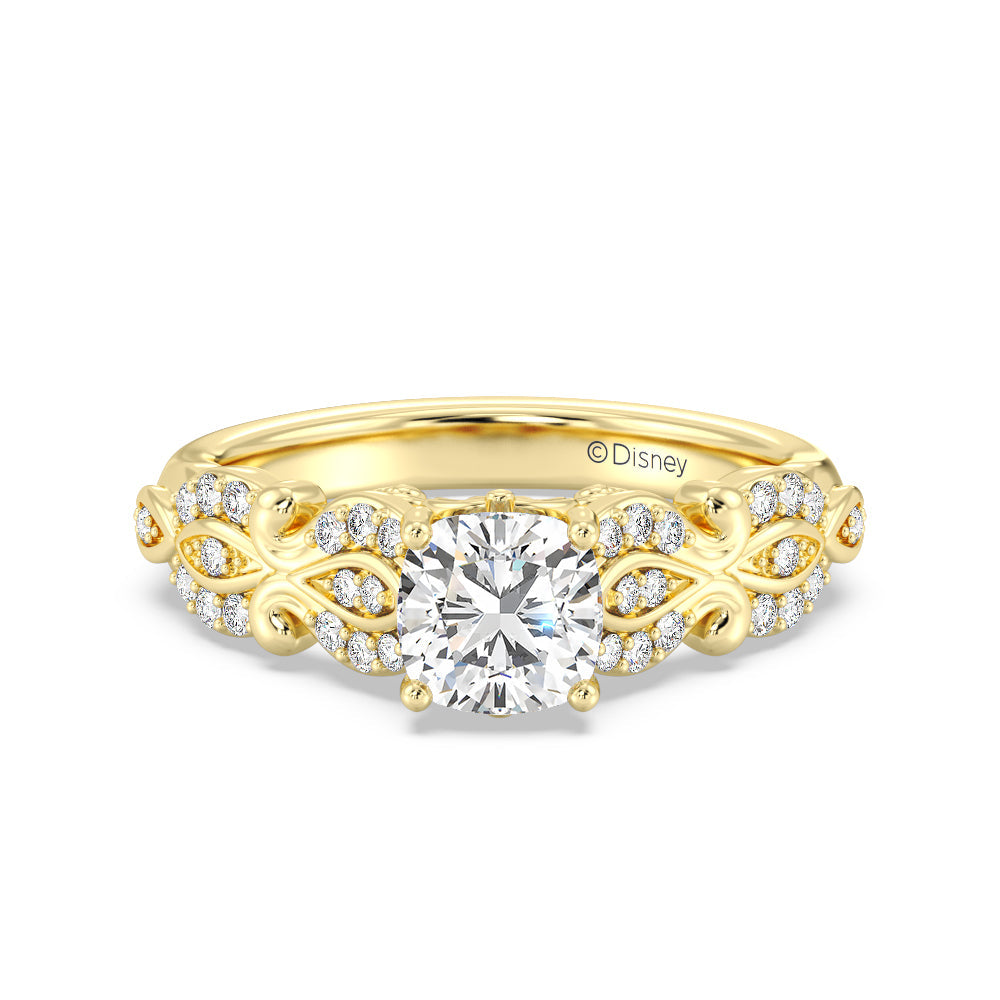 Enchanted Star Lab Grown Diamond Cinderella Carriage Engagement Ring with Yellow Cut Diamond in 14KT Cushion view 2
