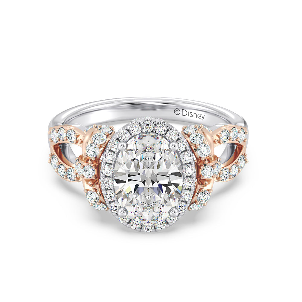 Enchanted Star Lab Grown Diamond 14K Gold Snow White Halo Engagement Ring with White/Rose Cut Diamond in 14KT Oval view 2
