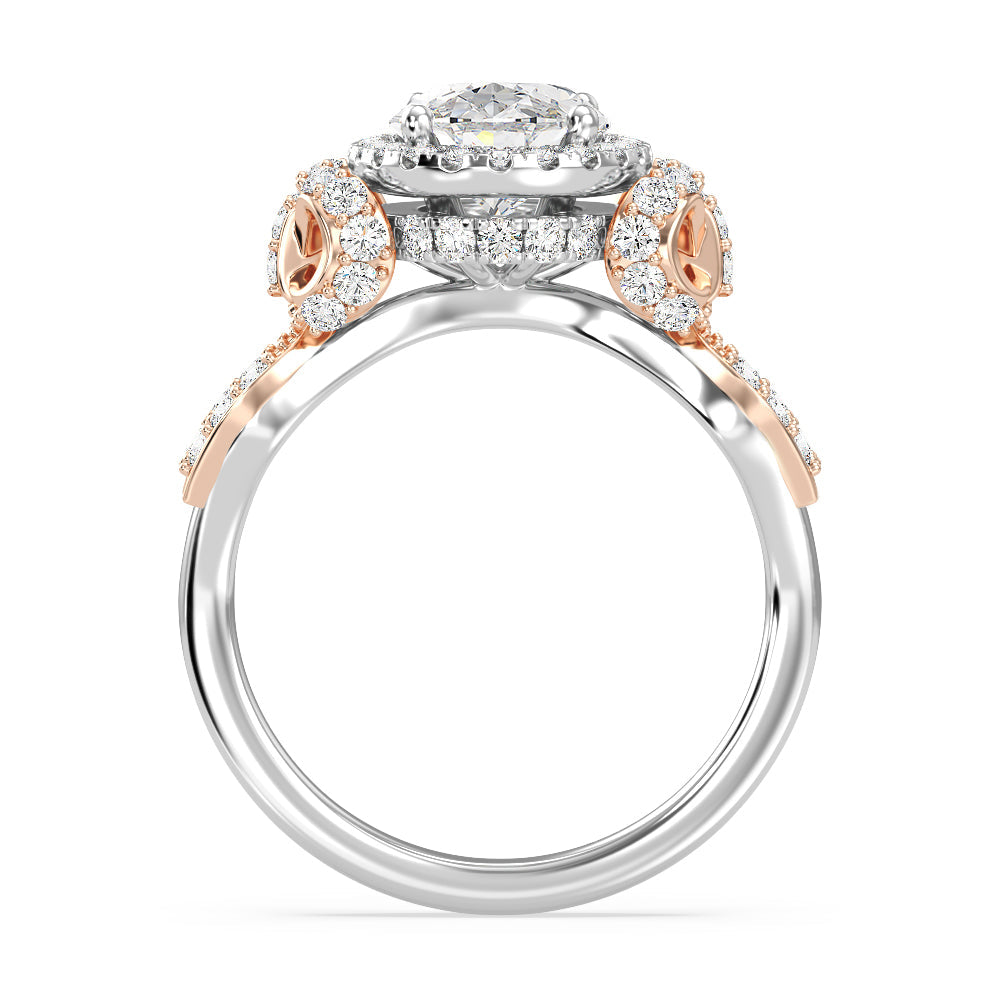 Enchanted Star Lab Grown Diamond 14K Gold Snow White Halo Engagement Ring with White/Rose Cut Diamond in 14KT Oval view 3
