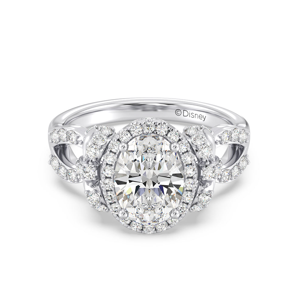 Enchanted Star Lab Grown Diamond 14K Gold Snow White Halo Engagement Ring with White Cut Diamond in 14KT Oval view 2
