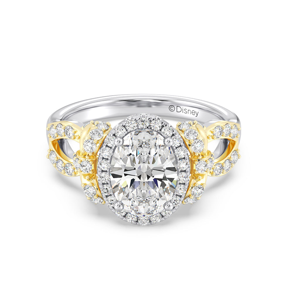 Enchanted Star Lab Grown Diamond 14K Gold Snow White Halo Engagement Ring with White/Yellow Cut Diamond in 14KT Oval view 2

