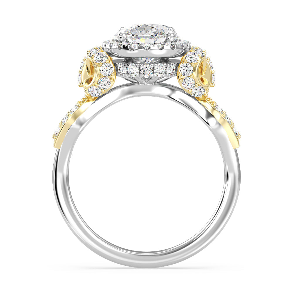 Enchanted Star Lab Grown Diamond 14K Gold Snow White Halo Engagement Ring with White/Yellow Cut Diamond in 14KT Oval view 3
