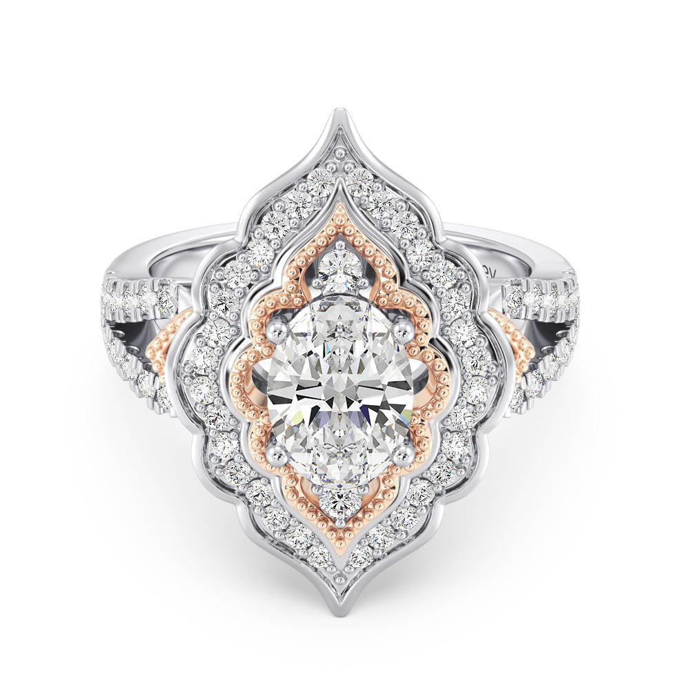 Enchanted Star Lab Grown Diamond Jasmine Arabesque Engagement Ring with White/Rose Cut Diamond in 14KT Oval view 2
