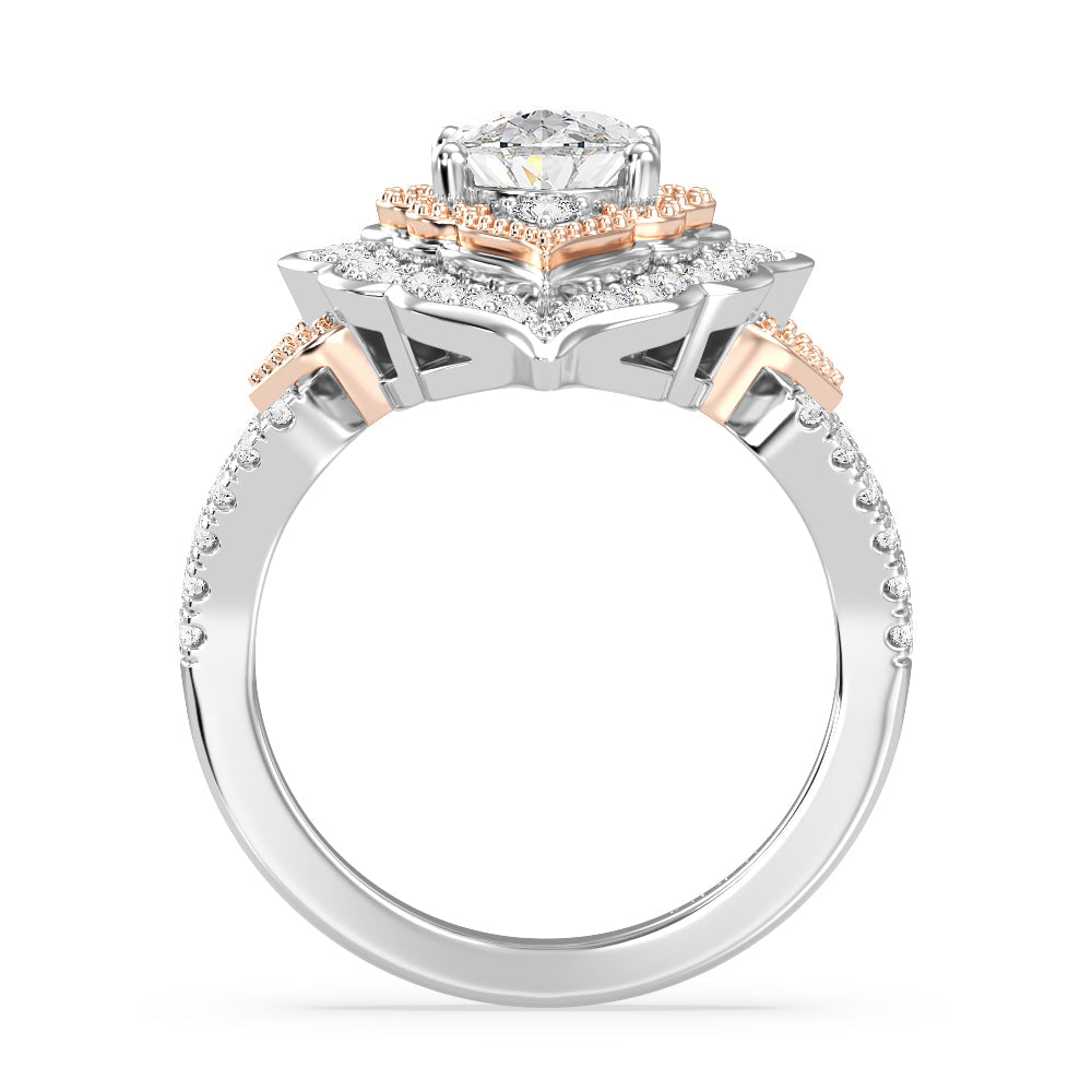 Enchanted Star Lab Grown Diamond Jasmine Arabesque Engagement Ring with White/Rose Cut Diamond in 14KT Oval view 3
