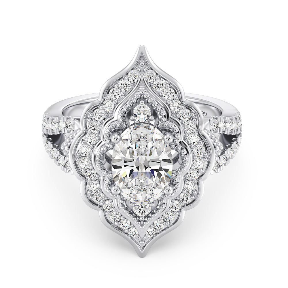 Enchanted Star Lab Grown Diamond Jasmine Arabesque Engagement Ring with White Cut Diamond in 14KT Oval view 3
