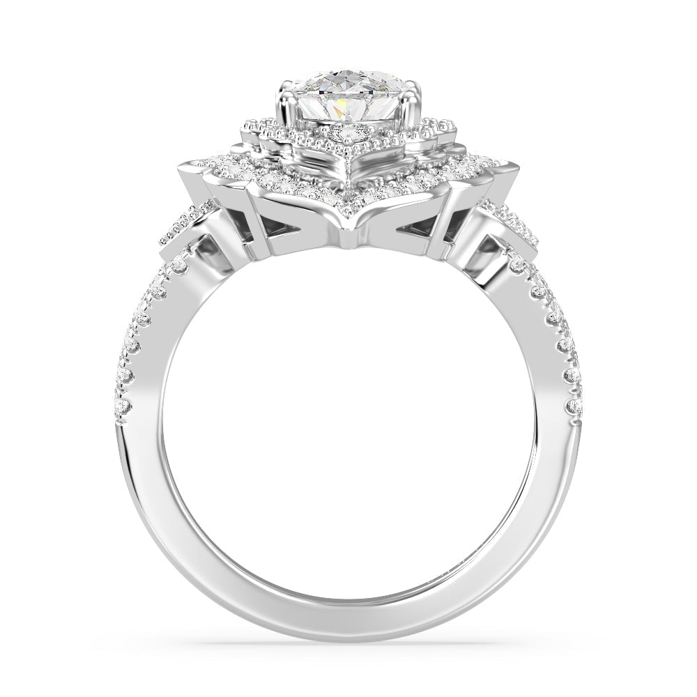 Enchanted Star Lab Grown Diamond Jasmine Arabesque Engagement Ring with White Cut Diamond in 14KT Oval view 4
