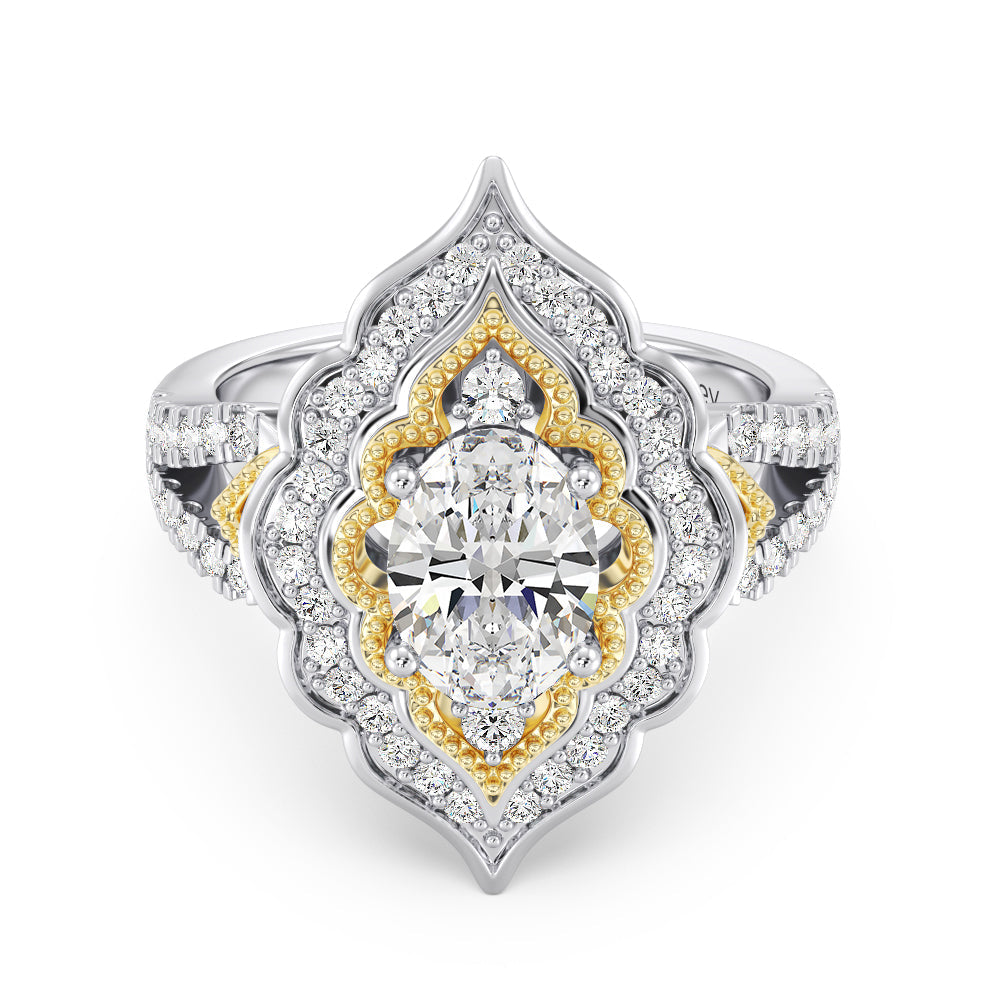 Enchanted Star Lab Grown Diamond Jasmine Arabesque Engagement Ring with White/Yellow Cut Diamond in 14KT Oval view 3
