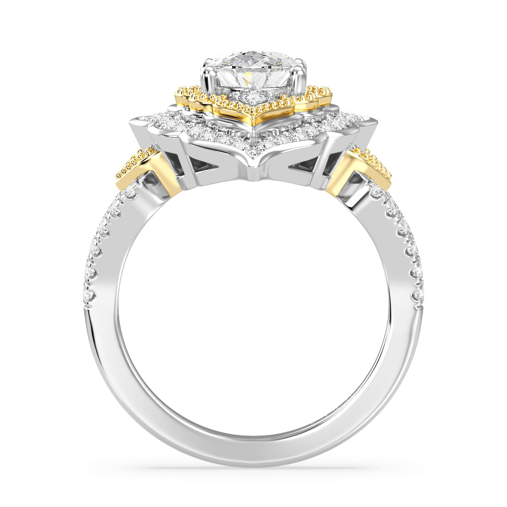 Enchanted Star Lab Grown Diamond Jasmine Arabesque Engagement Ring with White/Yellow Cut Diamond in 14KT Oval view 4
