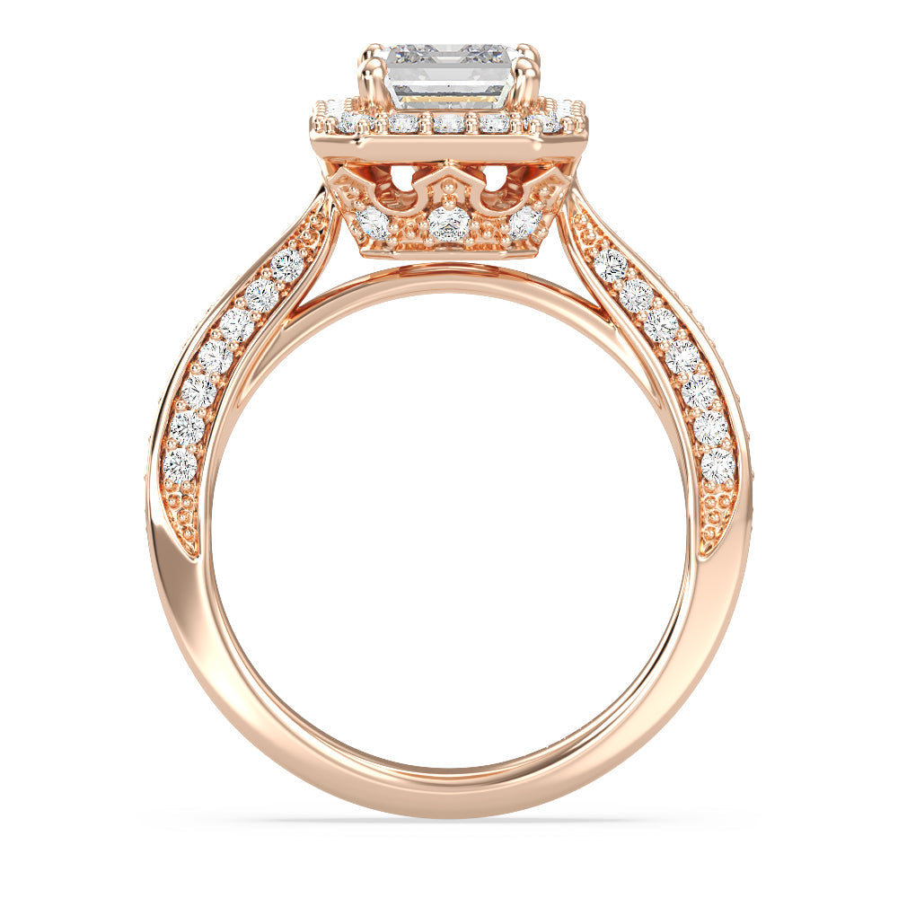 Enchanted Star Lab Grown Diamond 14K Gold Majestic Princess Tapered Shank Engagement Ring with Rose Cut Diamond in 14KT Emerald view 3
