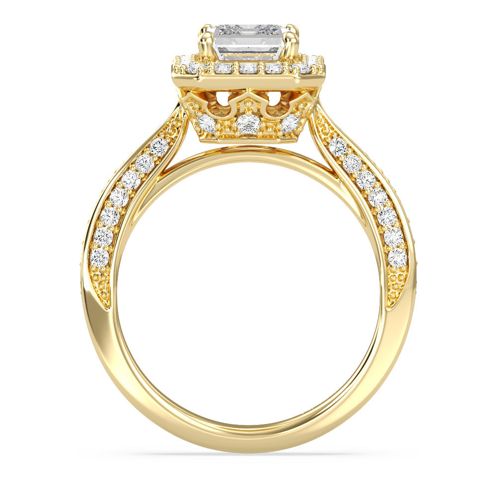 Enchanted Star Lab Grown Diamond 14K Gold Majestic Princess Tapered Shank Engagement Ring with Yellow Cut Diamond in 14KT Emerald view 3

