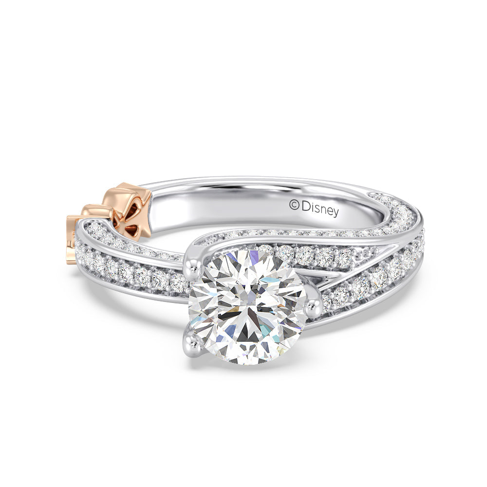 Enchanted Star Lab Grown Diamond 14K Gold Snow White Tapered Shank Engagement Ring with White/Rose Cut Diamond in 14KT Round view 2
