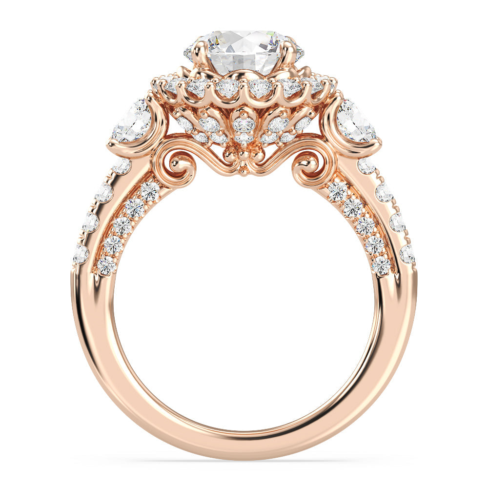Enchanted Star Lab Grown Diamond 14K Gold Cinderella Side Stone Engagement Ring with Rose Cut Diamond in 14KT Round view 3
