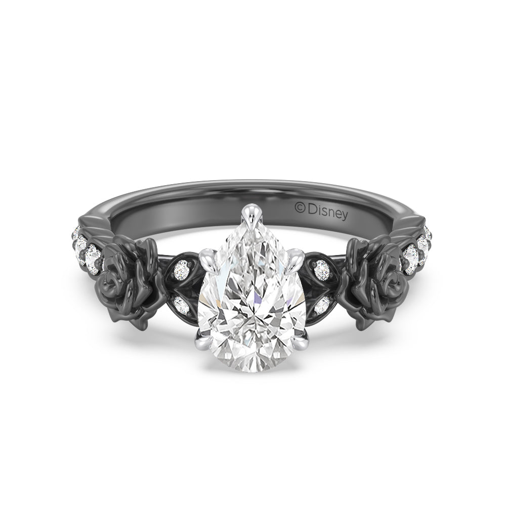 Enchanted Star Lab Grown Diamond 14K Gold Maleficent Rose Engagement Ring Set with Black/White Cut Diamond in 14KT Pear view 4
