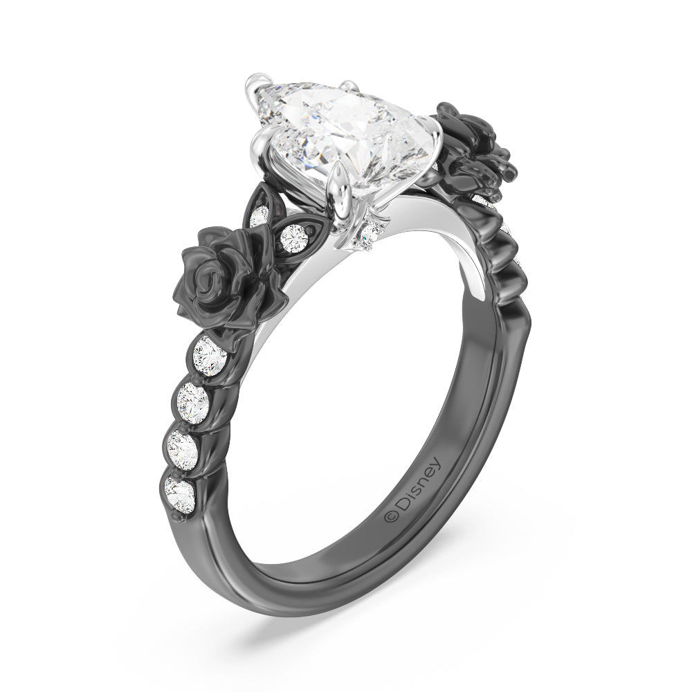 Enchanted Star Lab Grown Diamond 14K Gold Maleficent Rose Engagement Ring Set with Black/White Cut Diamond in 14KT Pear view 3
