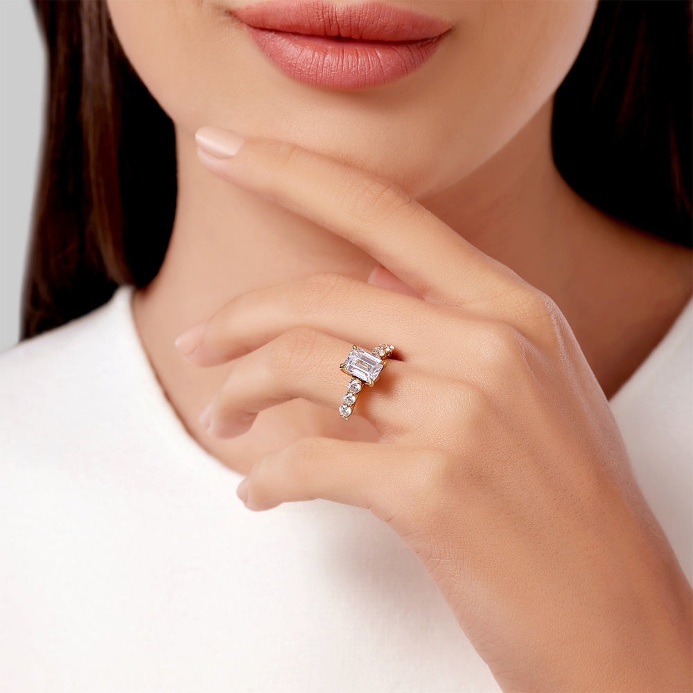 Model Wearing Enchanted Star Lab Grown Diamond 14K Gold Elsa Engagement Ring view