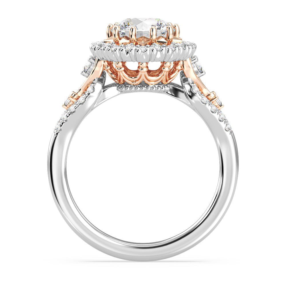 Enchanted Star Lab Grown Diamond 14K Gold Majestic Princess Halo Engagement Ring with White/Rose Cut Diamond in 14KT Round view 3
