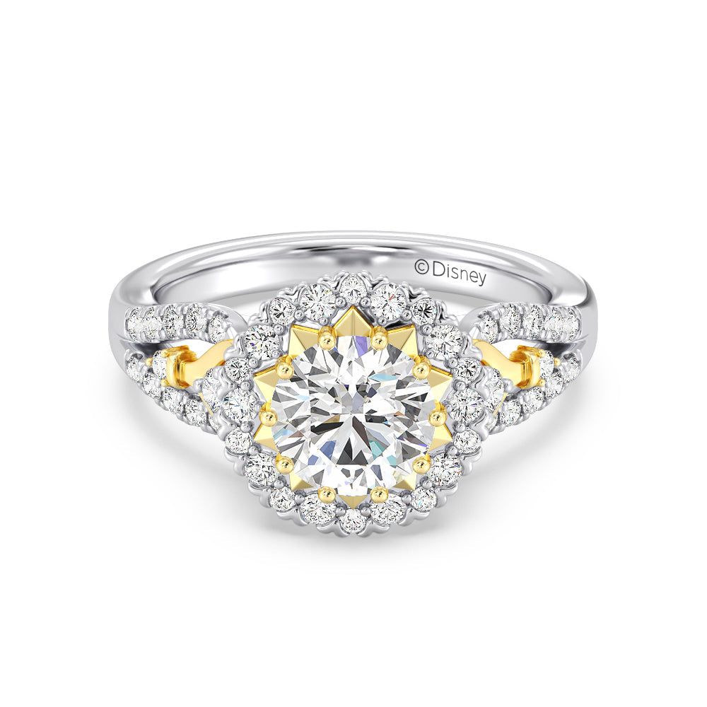 Enchanted Star Lab Grown Diamond 14K Gold Majestic Princess Halo Engagement Ring with White/Yellow Cut Diamond in 14KT Round view 2
