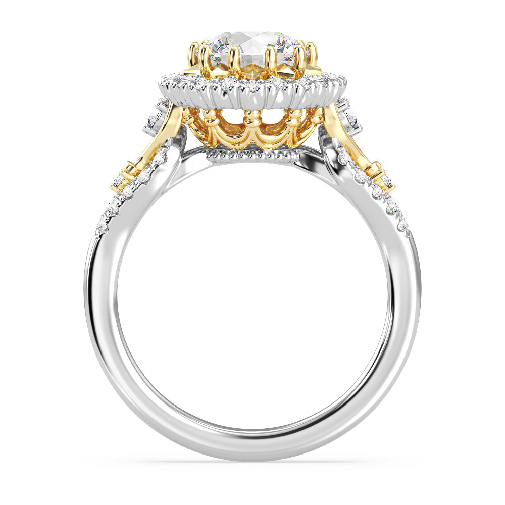 Enchanted Star Lab Grown Diamond 14K Gold Majestic Princess Halo Engagement Ring with White/Yellow Cut Diamond in 14KT Round view 3
