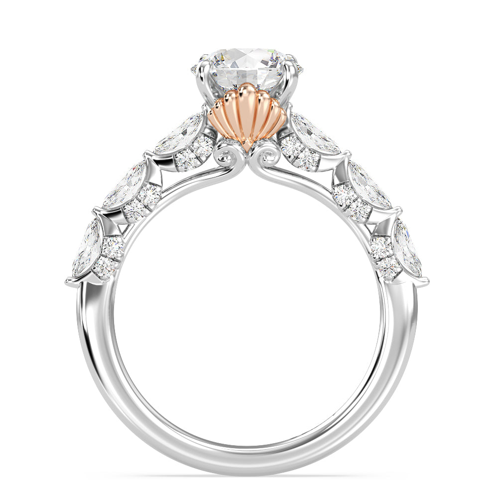 Enchanted Star Lab Grown Diamond 14K Gold Ariel Seashell Engagement Ring with White/Rose Cut Diamond in 14KT Round view 3
