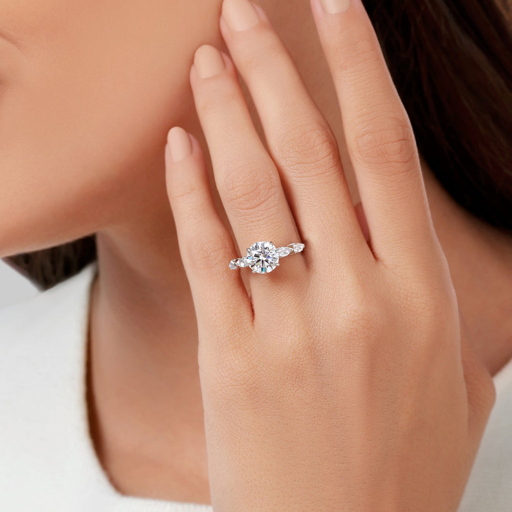 Model Wearing Enchanted Star Lab Grown Diamond 14K Gold Ariel Seashell Engagement Ring view