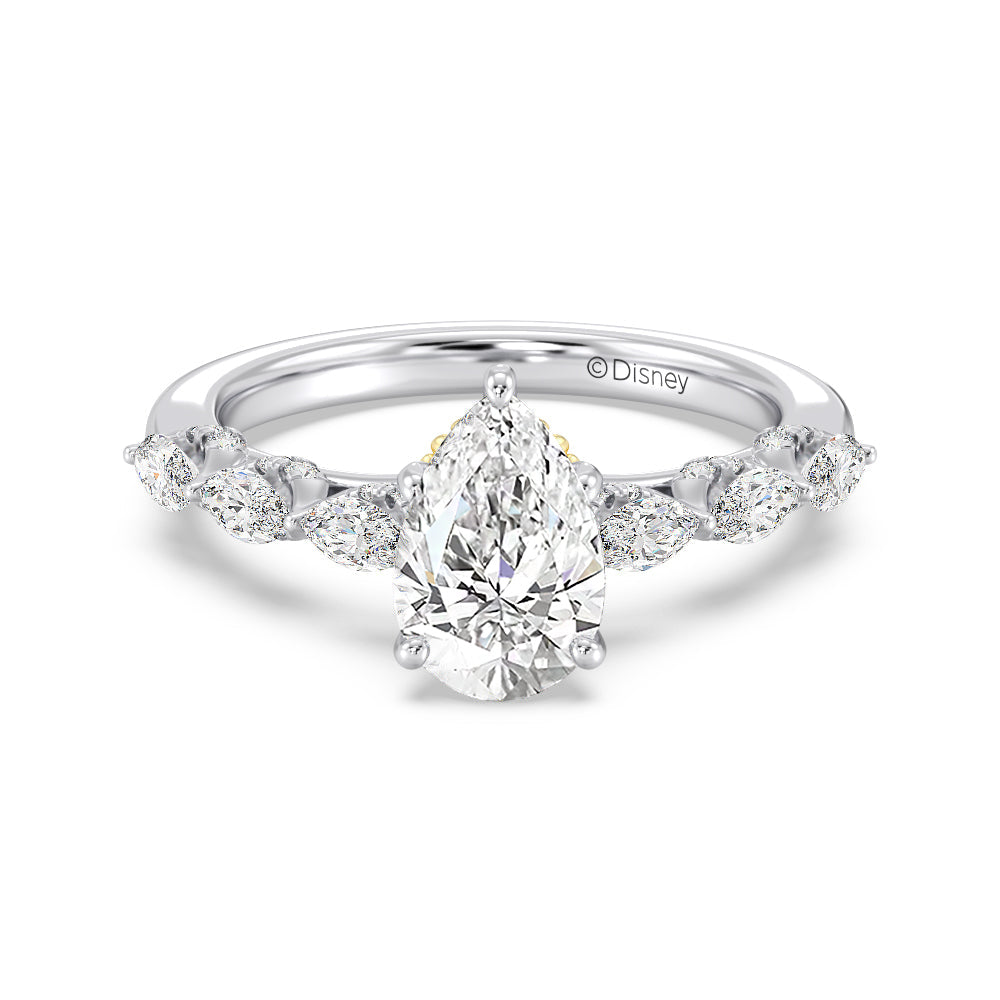 Enchanted Star Lab Grown Diamond 14K Gold Ariel Seashell Engagement Ring with White/Yellow Cut Diamond in 14KT Pear view 2
