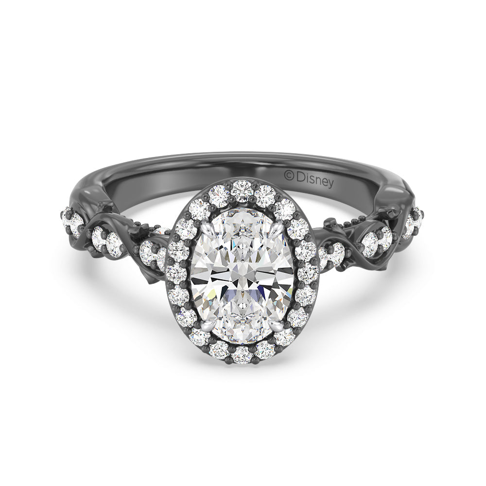 Enchanted Star Lab Grown Diamond 14K Gold Maleficent Halo Engagement Ring with Black/White Cut Diamond in 14KT Oval view 2
