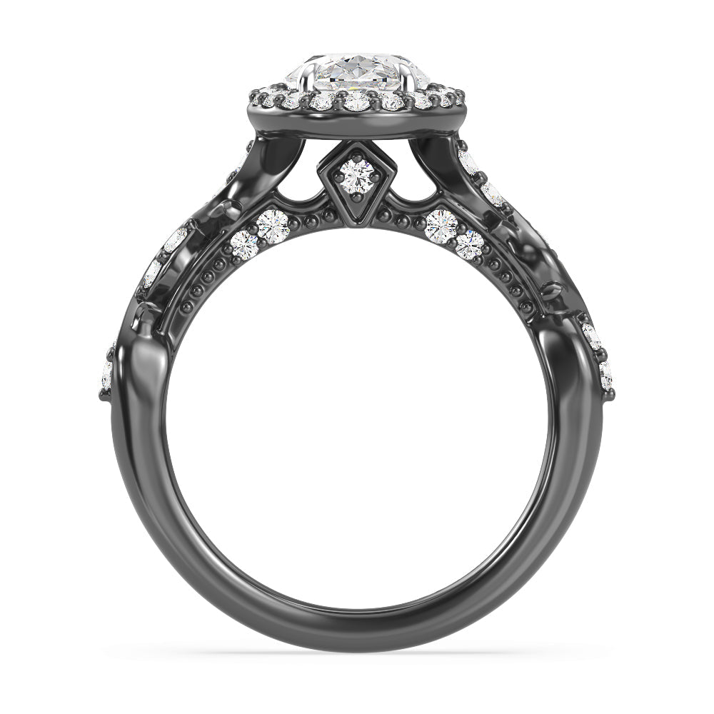 Enchanted Star Lab Grown Diamond 14K Gold Maleficent Halo Engagement Ring with Black/White Cut Diamond in 14KT Oval view 3
