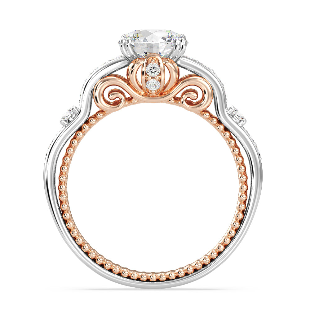 Enchanted Star Lab Grown Diamond 14K Gold Cinderella Carriage Engagement Ring with White/Rose Cut Diamond in 14KT Round view 3
