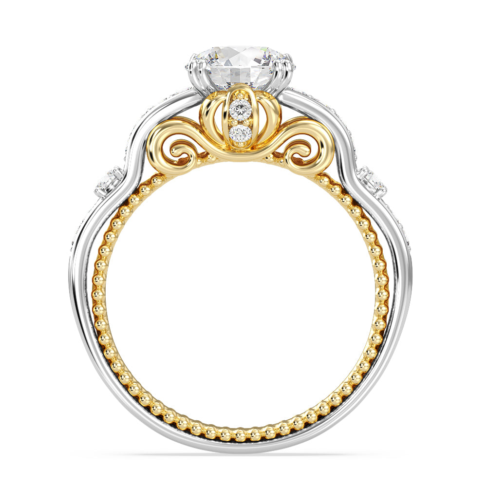 Enchanted Star Lab Grown Diamond 14K Gold Cinderella Carriage Engagement Ring with White/Yellow Cut Diamond in 14KT Round view 3
