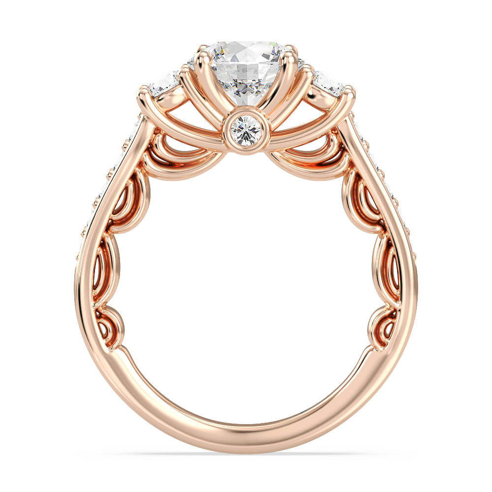 Enchanted Star Lab Grown Diamond 14K Gold Cinderella Three Stone Engagement Ring with Rose Cut Diamond in 14KT Round view 3
